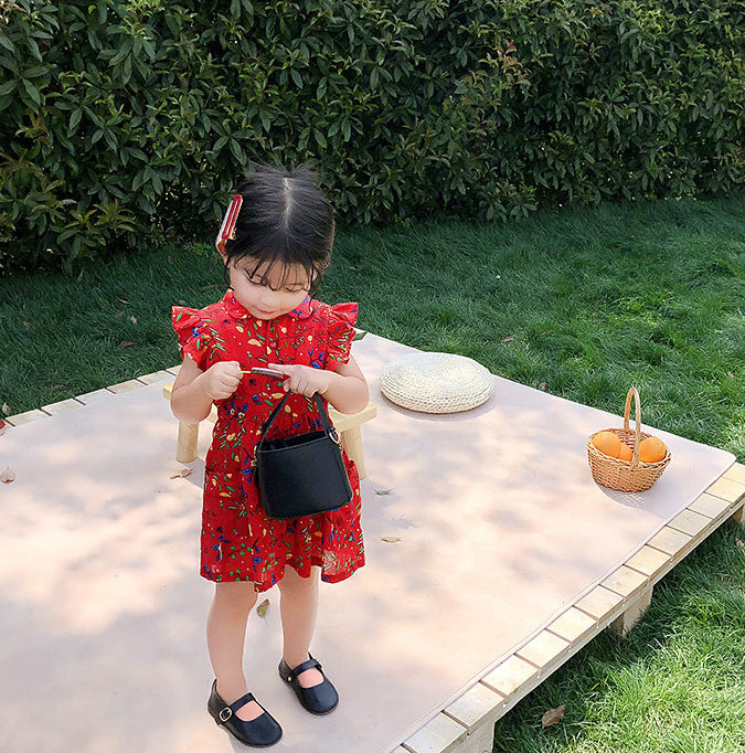 Girls Floral Printed Flared Sleeve A-Line Dress