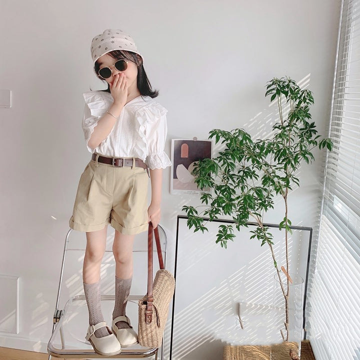 Girls V-Neck Pure Cotton Top With Shorts
