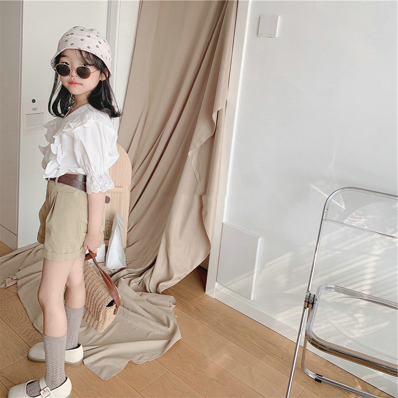 Girls V-Neck Pure Cotton Top With Shorts
