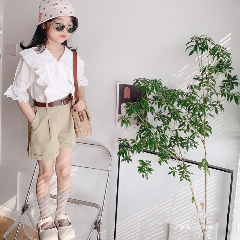 Girls V-Neck Pure Cotton Top With Shorts