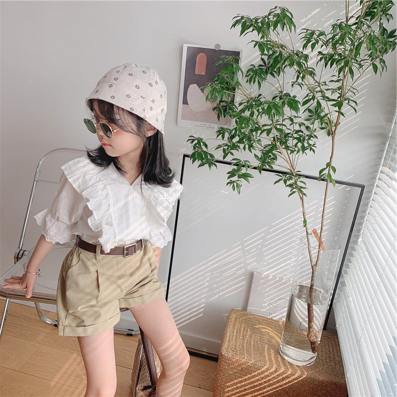 Girls V-Neck Pure Cotton Top With Shorts