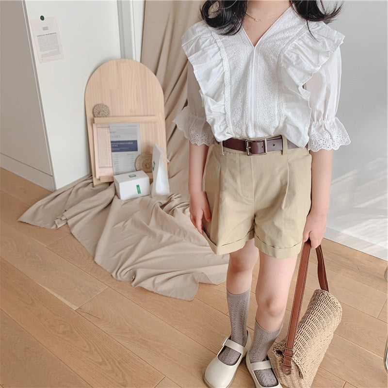 Girls V-Neck Pure Cotton Top With Shorts