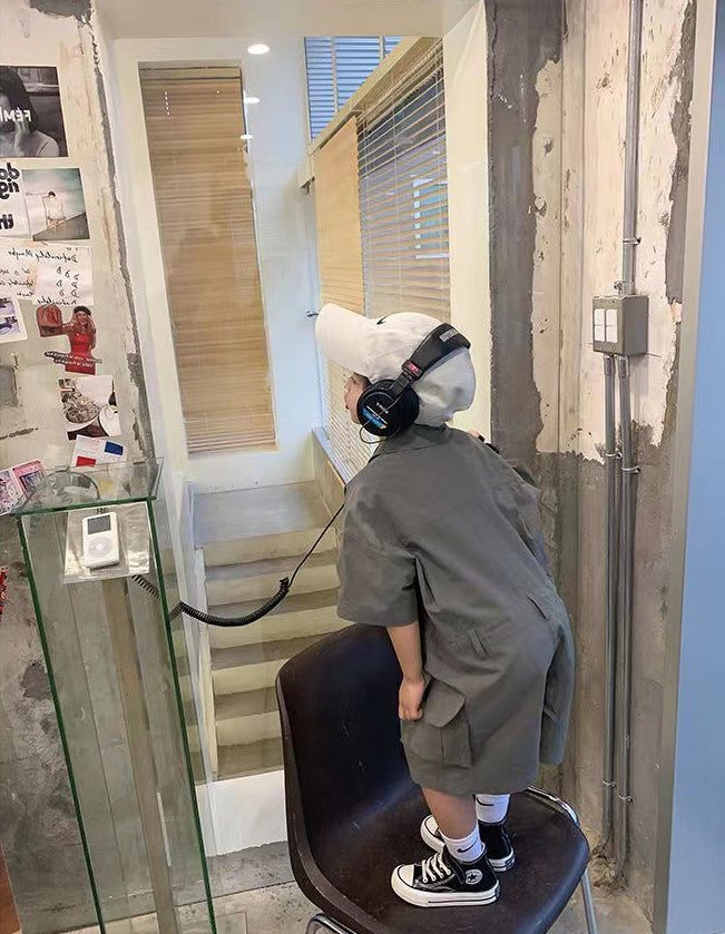 Boys Solid Shirt Collar Short Sleeves Capri Jumpsuit