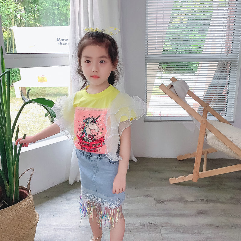 Girls Printed Top with Skirt