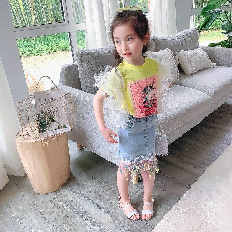 Girls Printed Top with Skirt