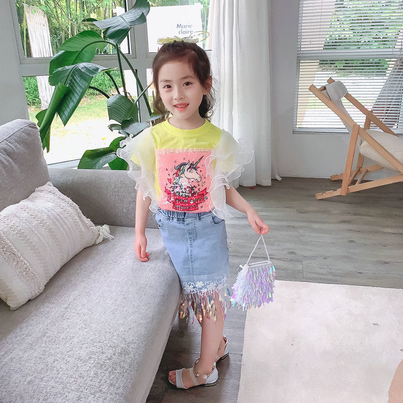 Girls Printed Top with Skirt