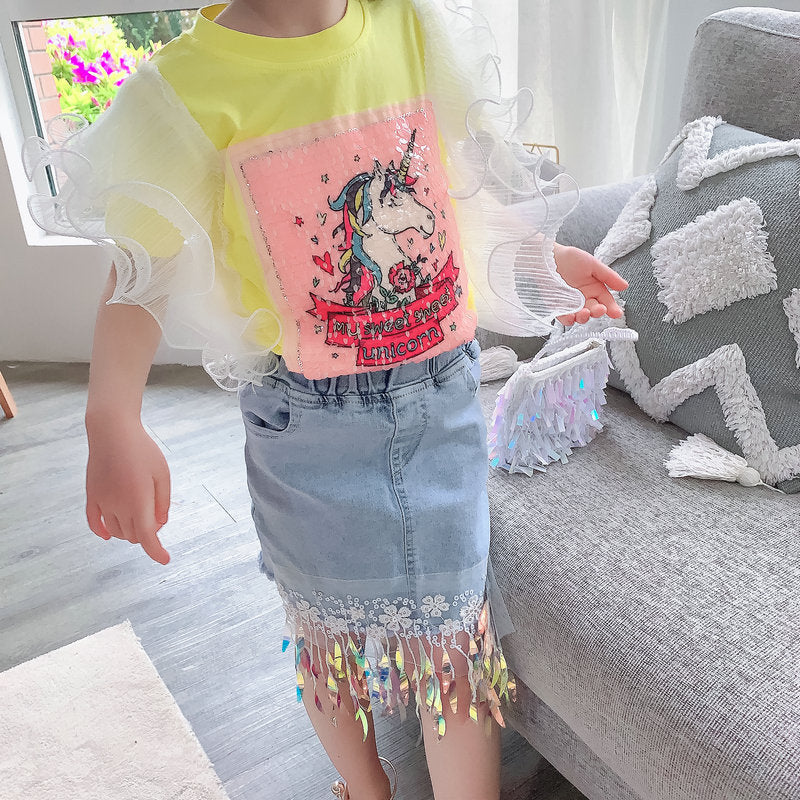 Girls Printed Top with Skirt