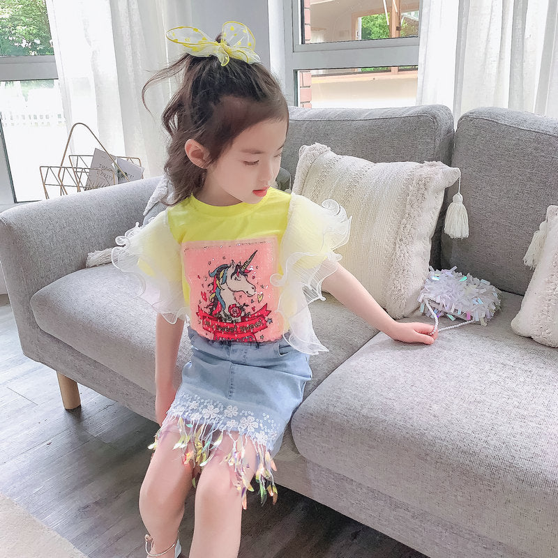 Girls Printed Top with Skirt