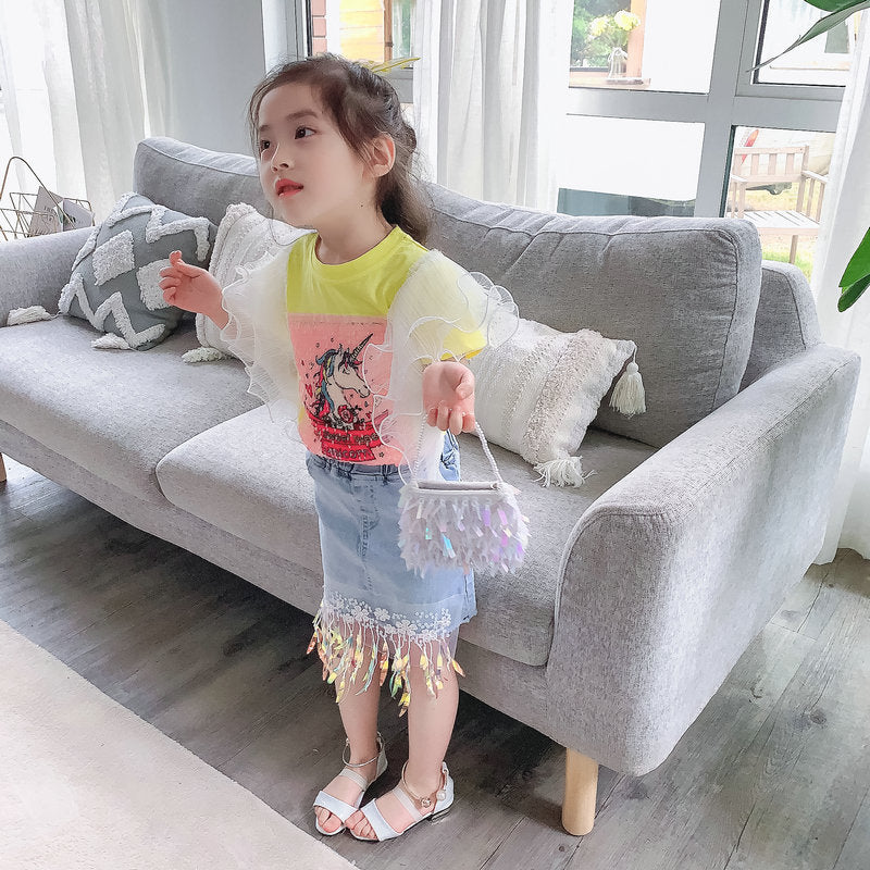 Girls Printed Top with Skirt