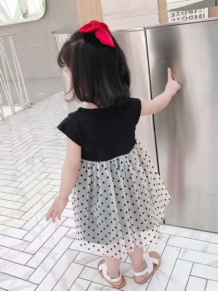 Girls Polka Dot Print Round Neck A-Line Dress