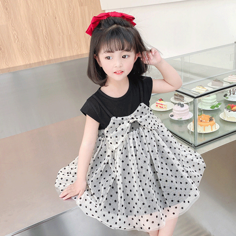 Girls Polka Dot Print Round Neck A-Line Dress