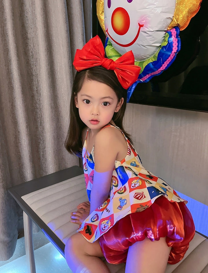 Girls Graphic Printed Gathered or Pleated Cotton A-Line Dress