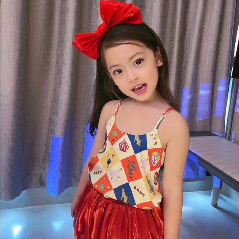 Girls Graphic Printed Gathered or Pleated Cotton A-Line Dress