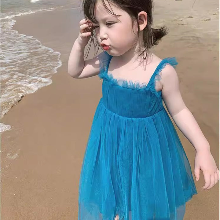Girls Shoulder Straps Ruffled Fit & Flare Dress