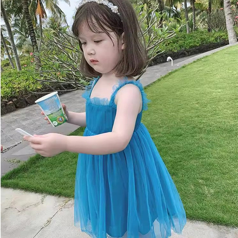 Girls Shoulder Straps Ruffled Fit & Flare Dress