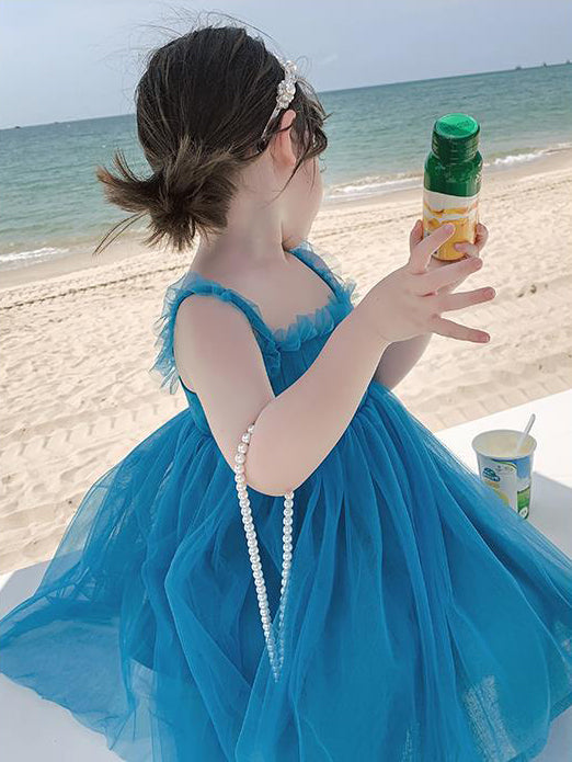 Girls Shoulder Straps Ruffled Fit & Flare Dress
