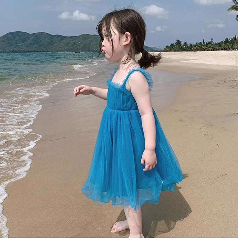 Girls Shoulder Straps Ruffled Fit & Flare Dress