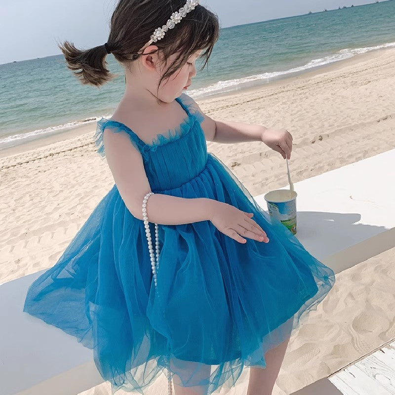 Girls Shoulder Straps Ruffled Fit & Flare Dress