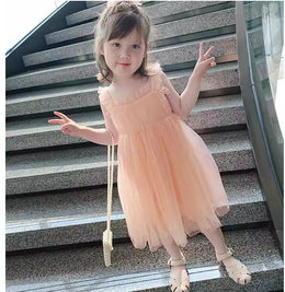 Girls Shoulder Straps Semi Sheer Ruffled Fit & Flare Dress