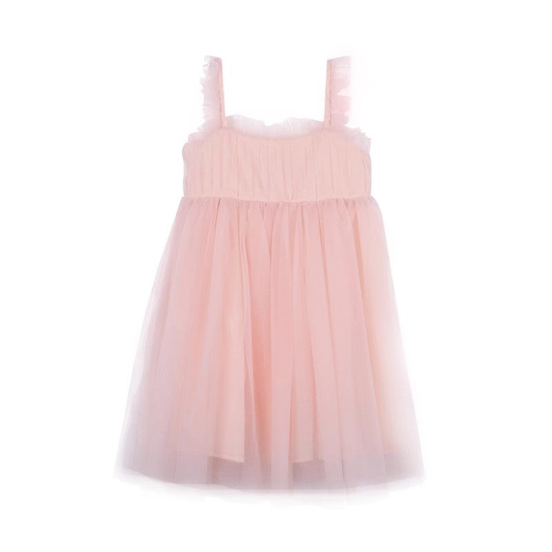 Girls Shoulder Straps Semi Sheer Ruffled Fit & Flare Dress