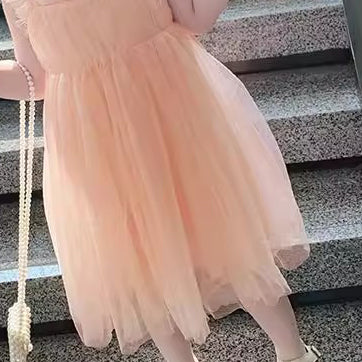 Girls Shoulder Straps Semi Sheer Ruffled Fit & Flare Dress