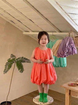Girl Balloon Midi Cotton Dress