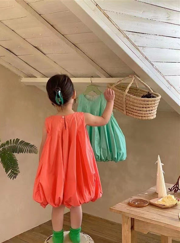 Girl Balloon Midi Cotton Dress