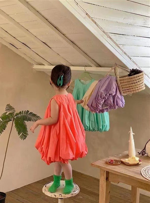 Girl Balloon Midi Cotton Dress