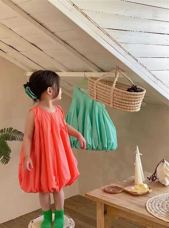 Girl Balloon Midi Cotton Dress