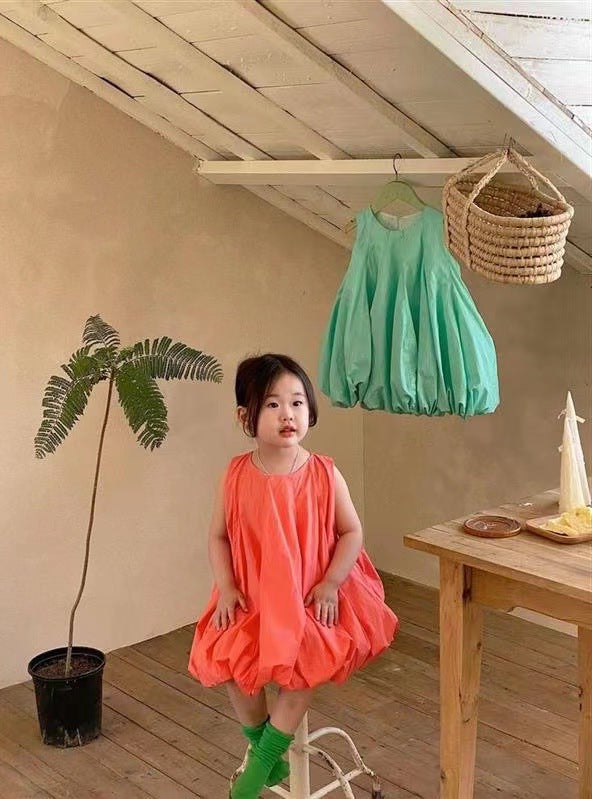 Girl Balloon Midi Cotton Dress
