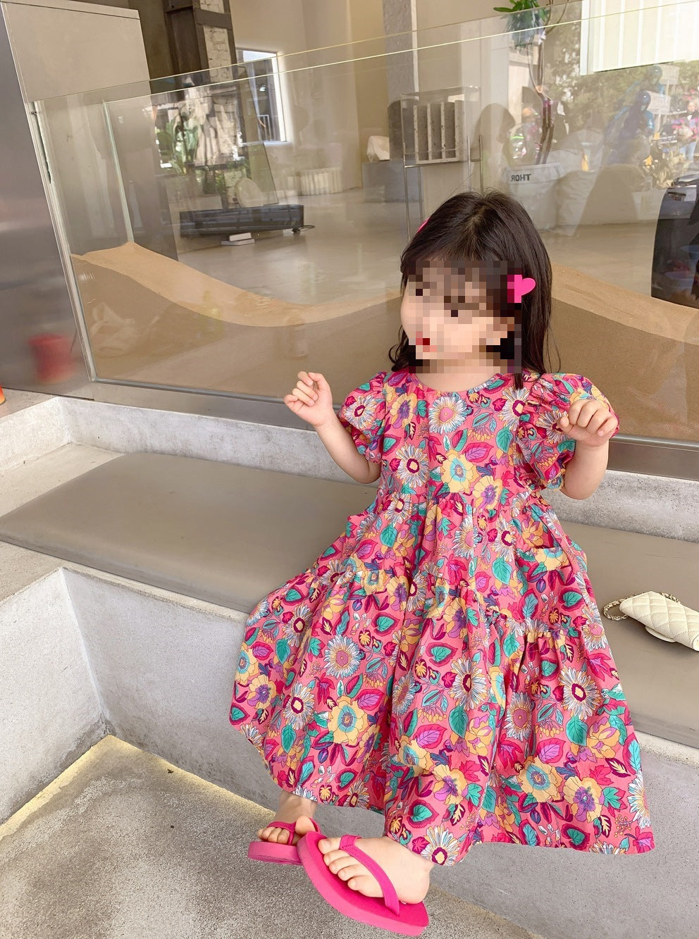 Girls Floral Printed Gathered or Pleated Cotton A-Line Dress