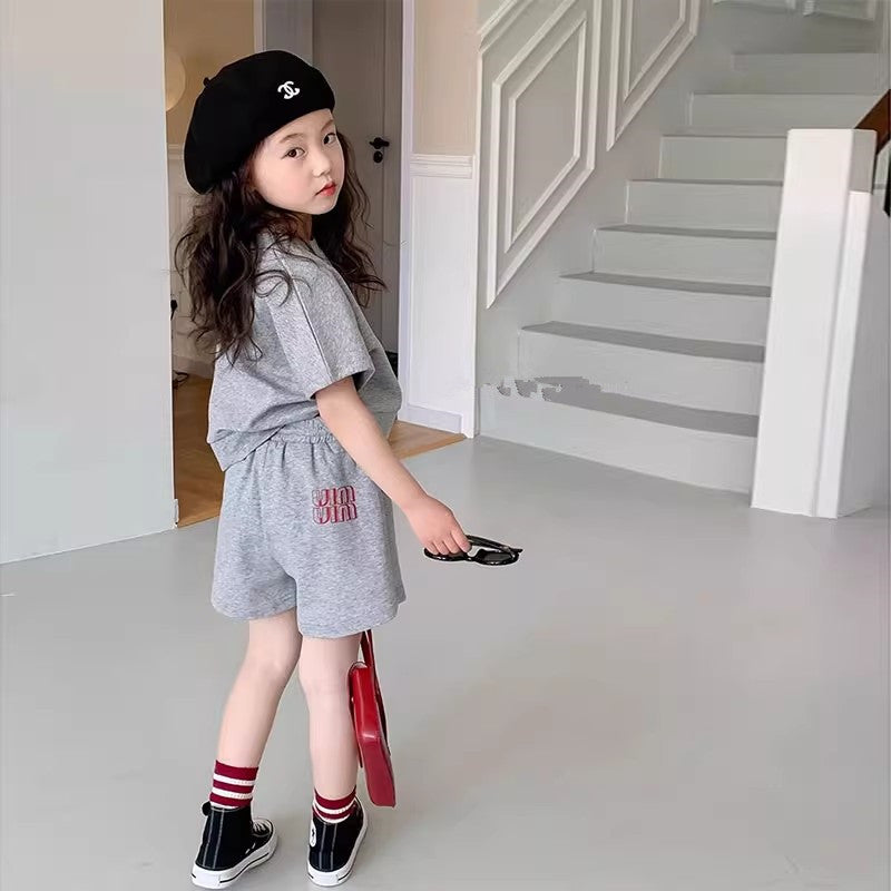 Girls Printed Short Sleeves Pure Cotton T-shirt With Shorts