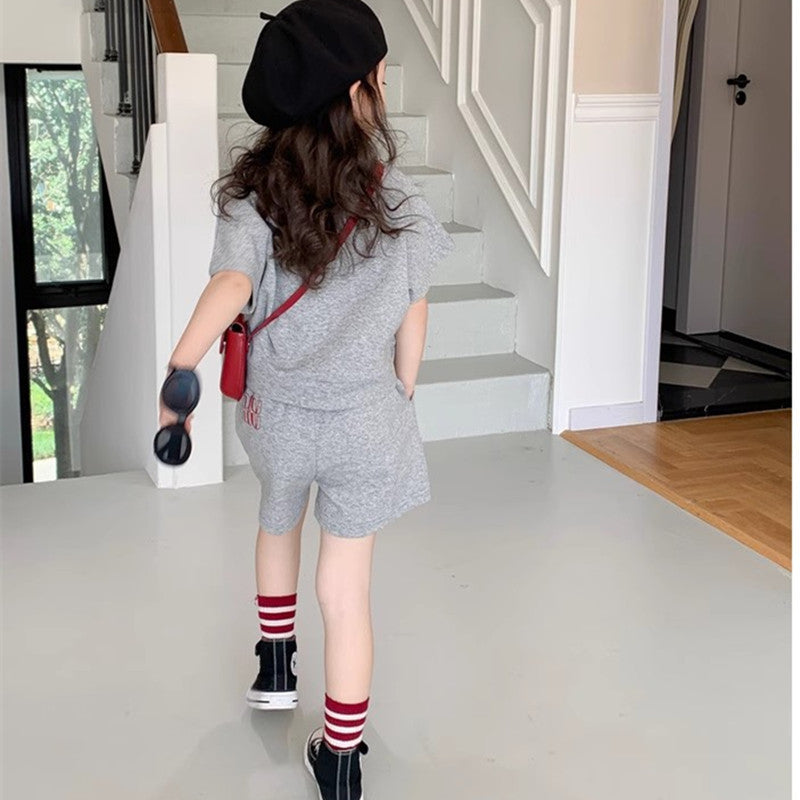 Girls Printed Short Sleeves Pure Cotton T-shirt With Shorts
