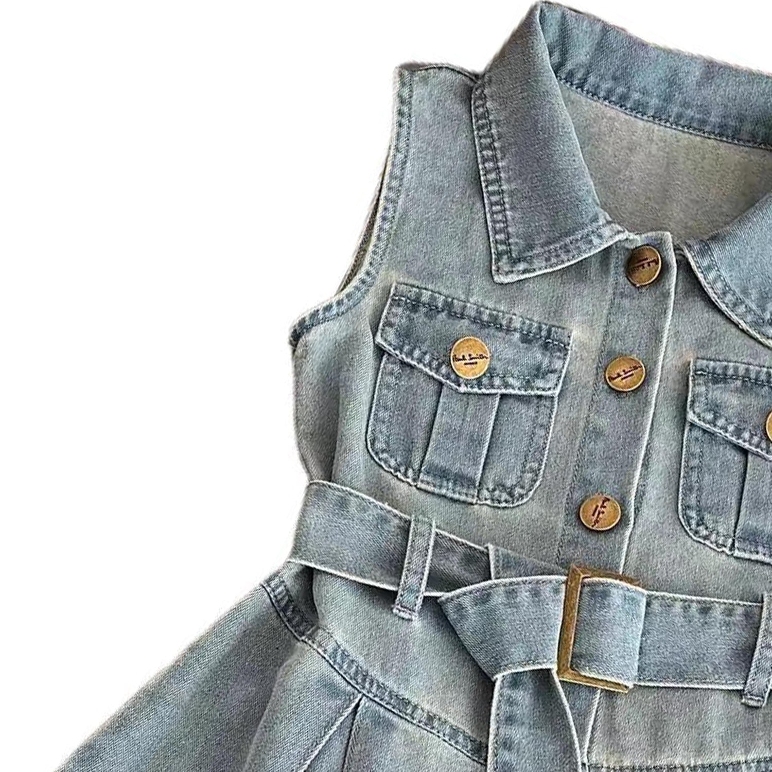 Girls Solid Shirt Collar Gathered or Pleated Cotton A-Line Dress