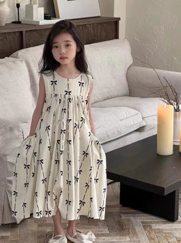 Girls Floral Printed Round Neck Ruffles A-Line Dress