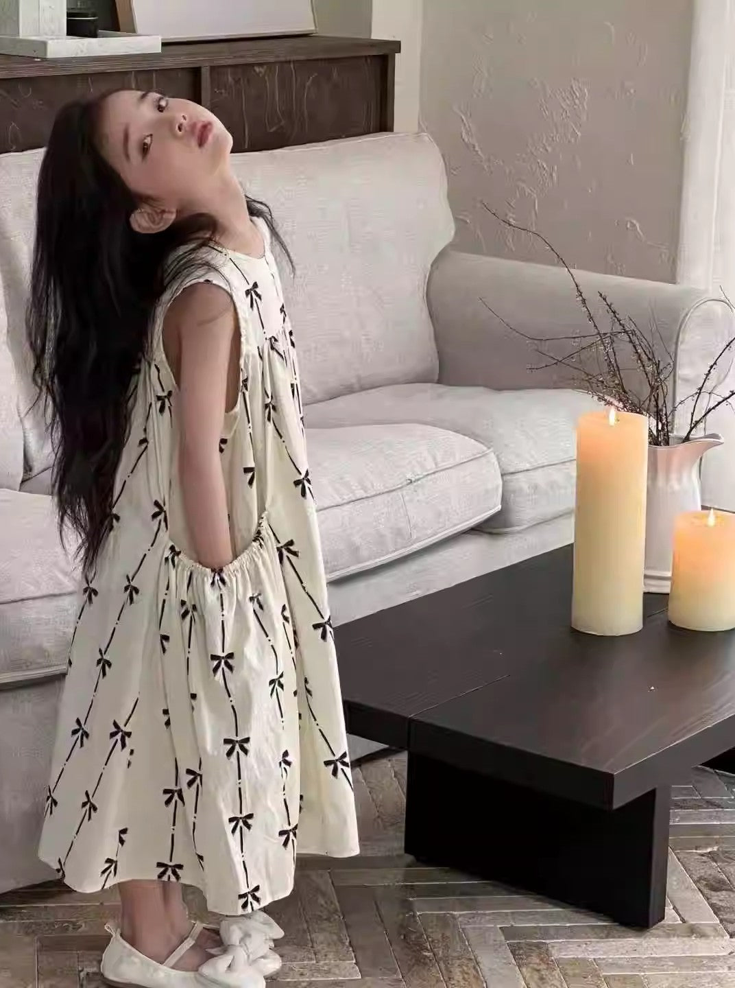 Girls Floral Printed Round Neck Ruffles A-Line Dress