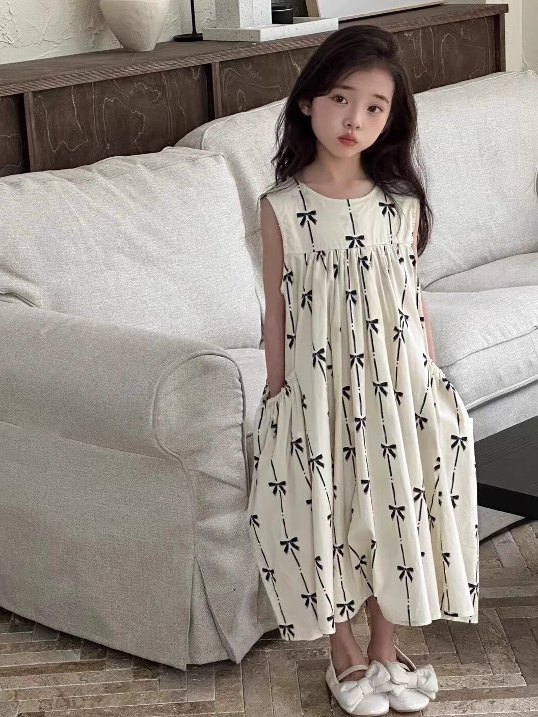 Girls Floral Printed Round Neck Ruffles A-Line Dress