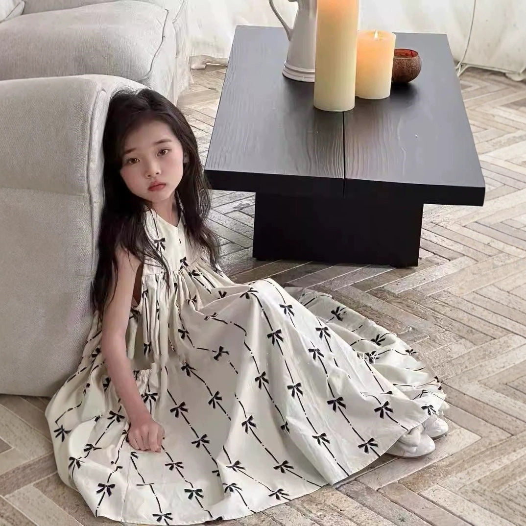 Girls Floral Printed Round Neck Ruffles A-Line Dress