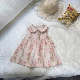 Girls Floral Printed Gathered or Pleated Cotton A-Line Dress