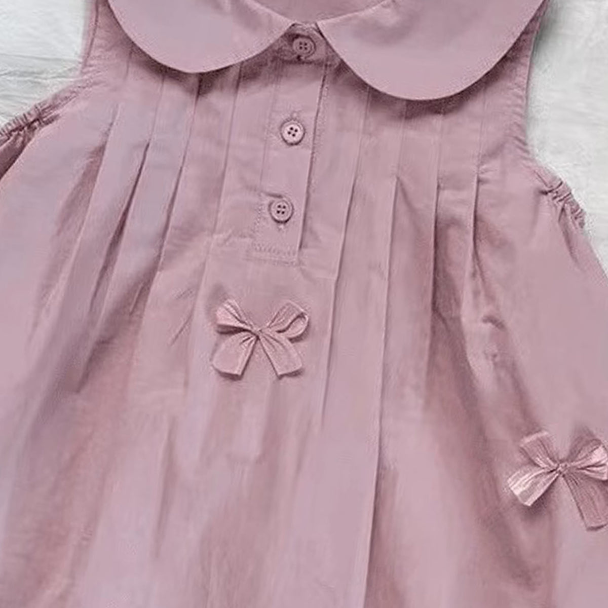 Girls Solid Peter Pan Collar Gathered or Pleated Cotton A-Line Dress