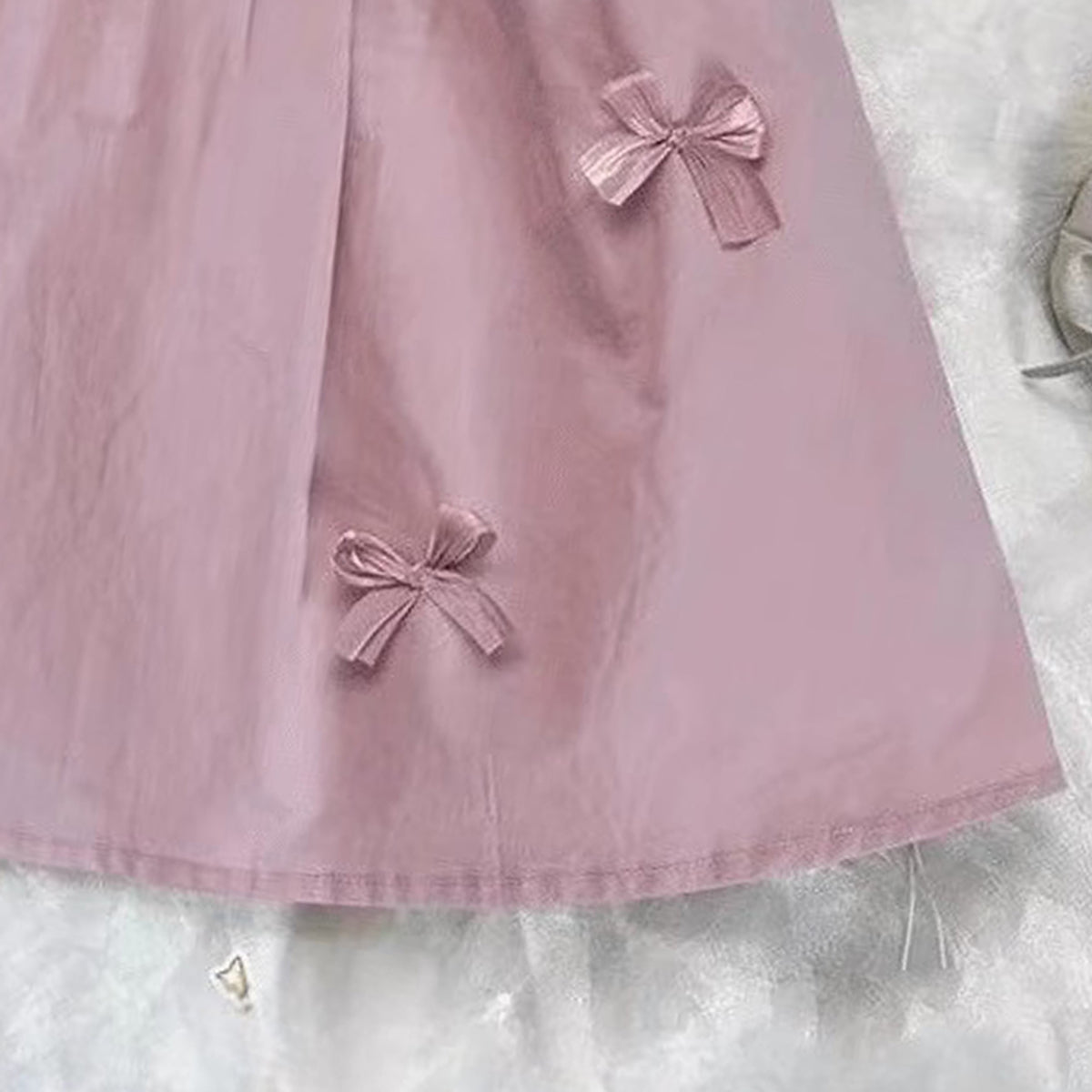Girls Solid Peter Pan Collar Gathered or Pleated Cotton A-Line Dress