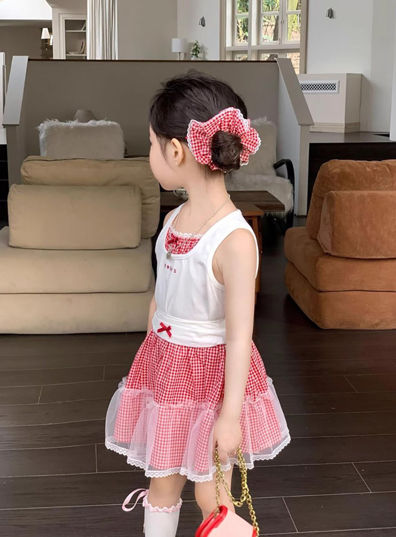 Girls Colourblocked Sleeveless Pure Cotton Top With Skirt
