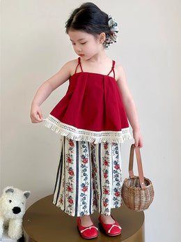 Girls Shoulder Straps Pure Cotton Top With Palazzos