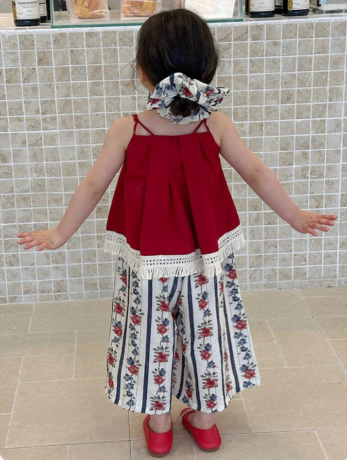Girls Shoulder Straps Pure Cotton Top With Palazzos