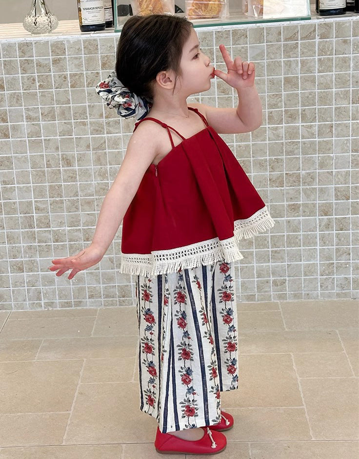 Girls Shoulder Straps Pure Cotton Top With Palazzos