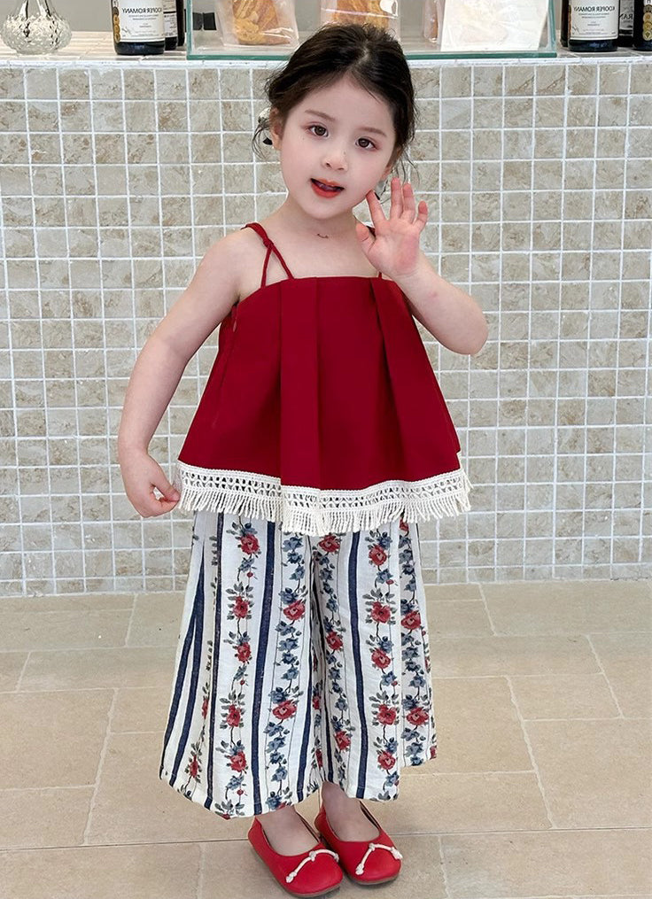 Girls Shoulder Straps Pure Cotton Top With Palazzos