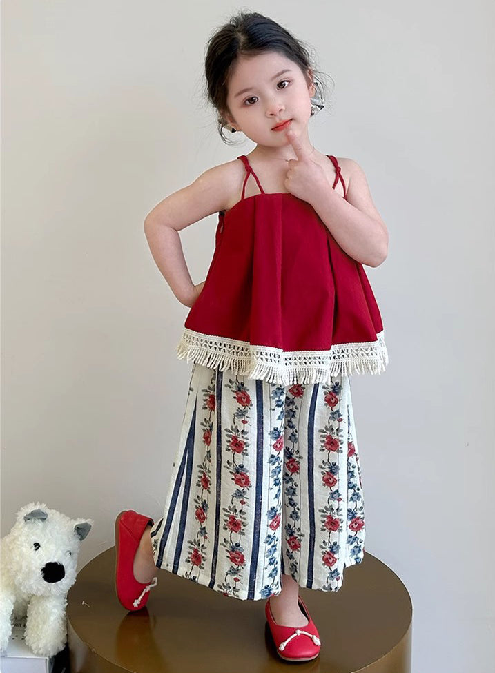 Girls Shoulder Straps Pure Cotton Top With Palazzos