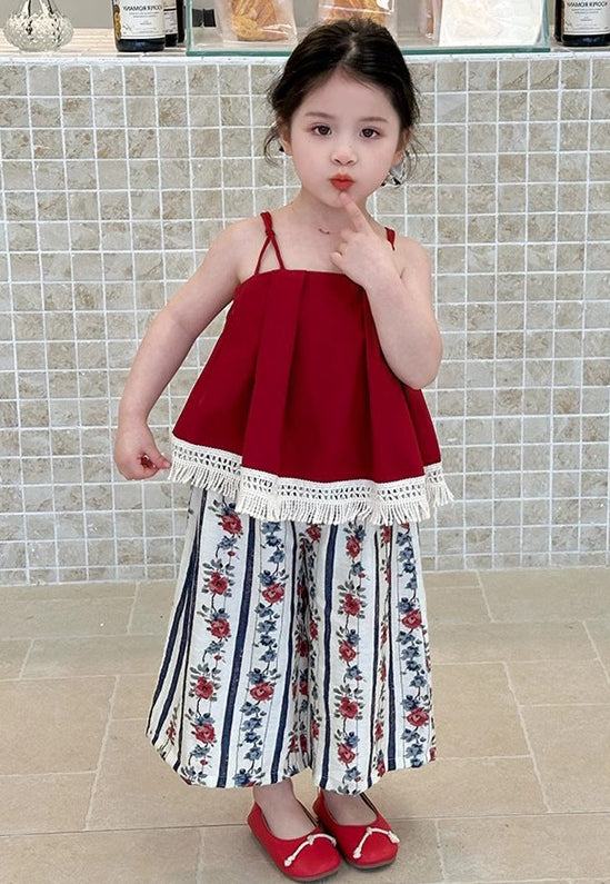 Girls Shoulder Straps Pure Cotton Top With Palazzos