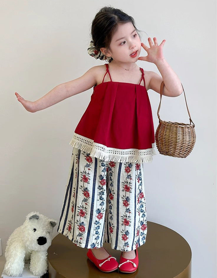Girls Shoulder Straps Pure Cotton Top With Palazzos