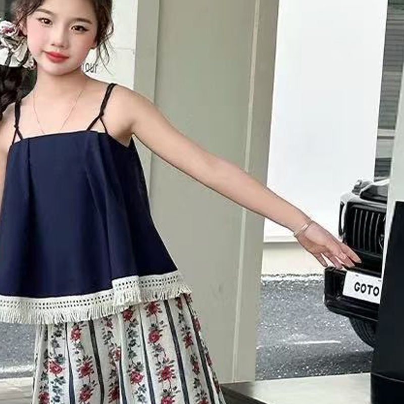 Girls Shoulder Straps Pure Cotton Top With Palazzos